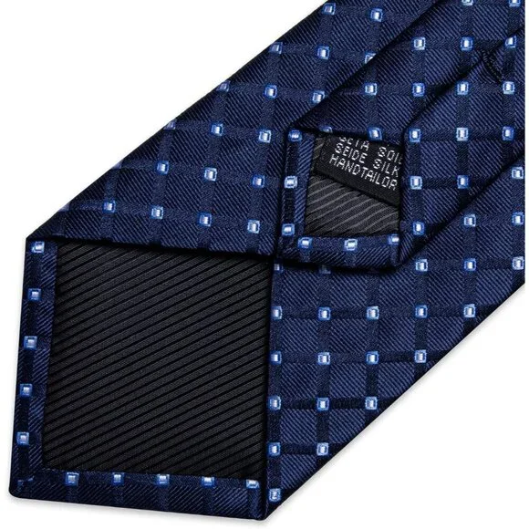 🆕Men Blue Plaid Silk Checkered Necktie Pocket Square Cufflinks Tie Clip Set